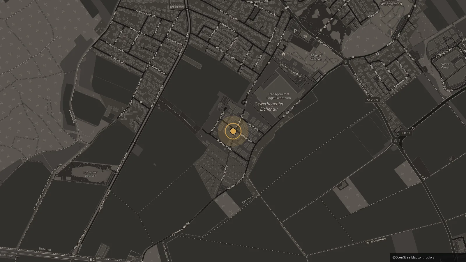 Kartenausschnitt mit dem Standort von GT Service in der Ringstraße 36 im Gewerbegebiet Eichenau bei München